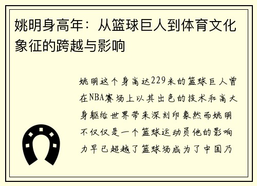 姚明身高年：从篮球巨人到体育文化象征的跨越与影响